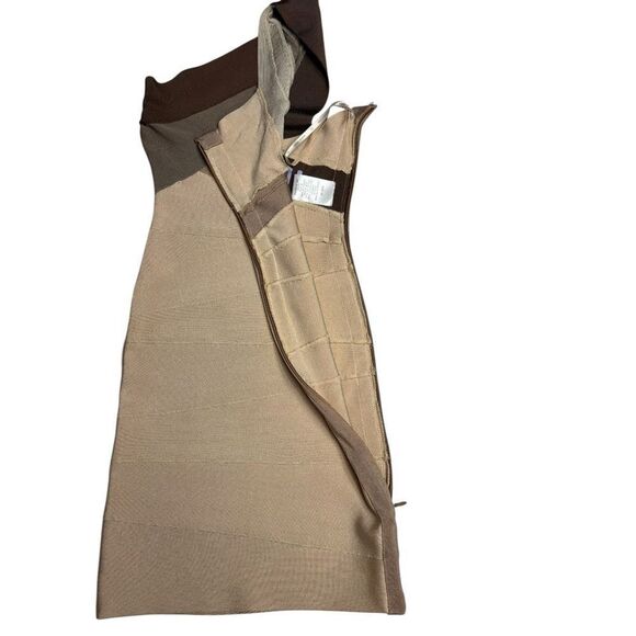 Herve Leger One Shoulder Mini Bandage Dress Ombré Tan Brown Size XS - Picture 6 of 12